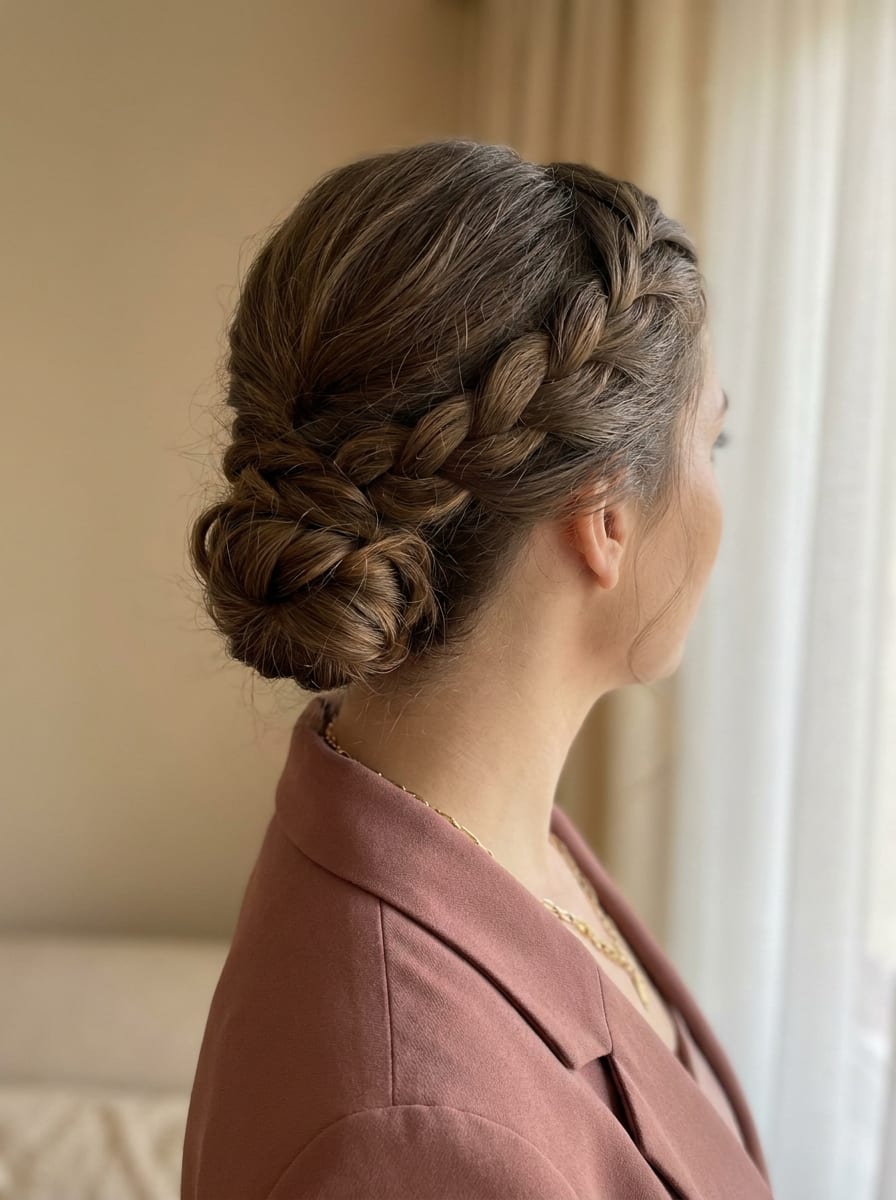 Geflochtener Low Bun - Hochzeitsgast Frisur